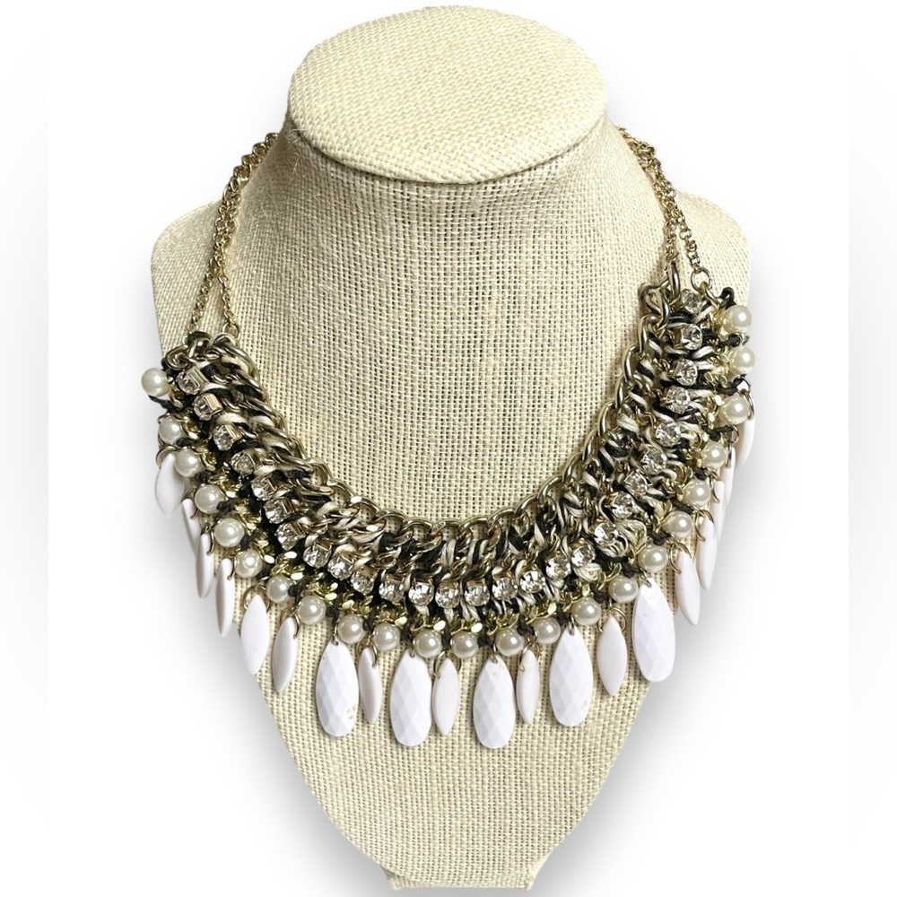 Express Beaded Gold Adjustable Statement Necklace - image 1